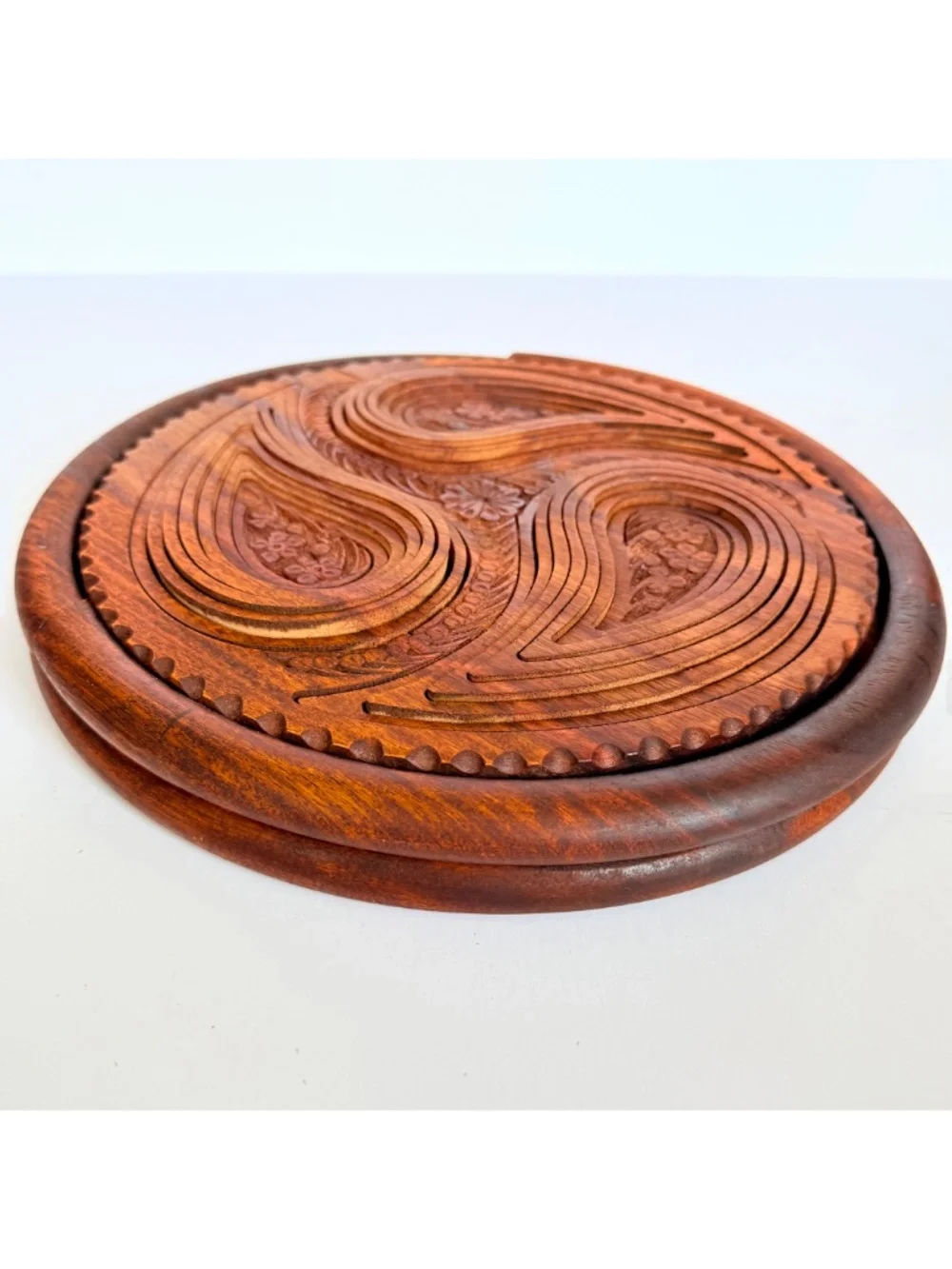 Whimsical Cottagecore Wooden Paisley Collapsible Trivet Fruit & Nut Basket Bowl